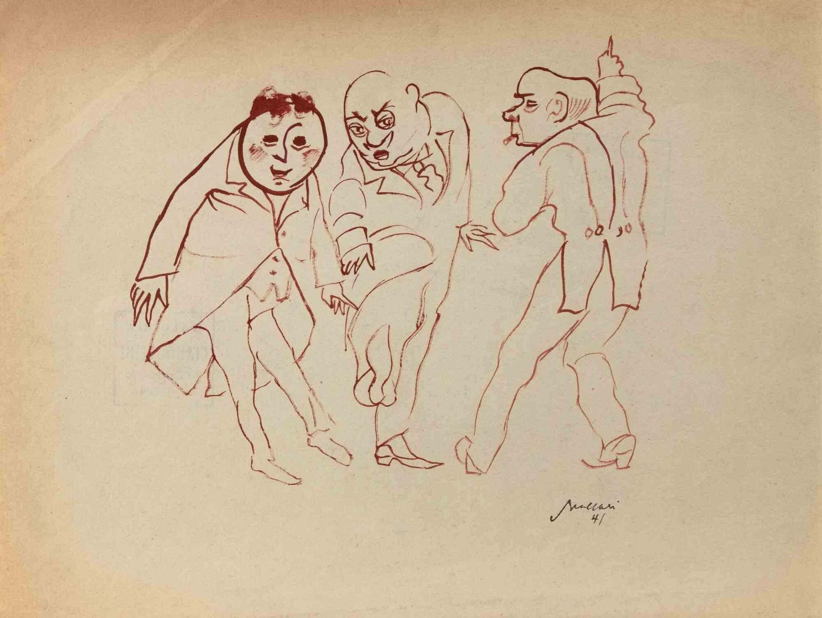 Mino Maccarimaccari, Ojetti And Soffici   Drawing By Mino Maccari   1935 Ca1941