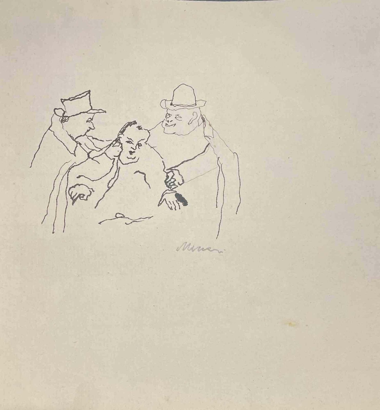 Mino Maccarithe Unwelcome Accompaniment   Drawing By Mino Maccari   Mid 20th Centurymid 20th Century