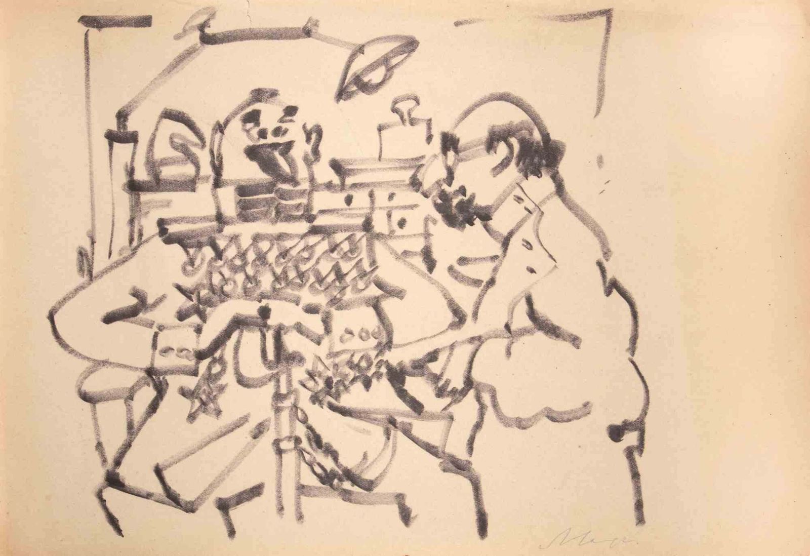 Mino Maccarithe General To The Doctor   Drawing By Mino Maccari   1950s1950s