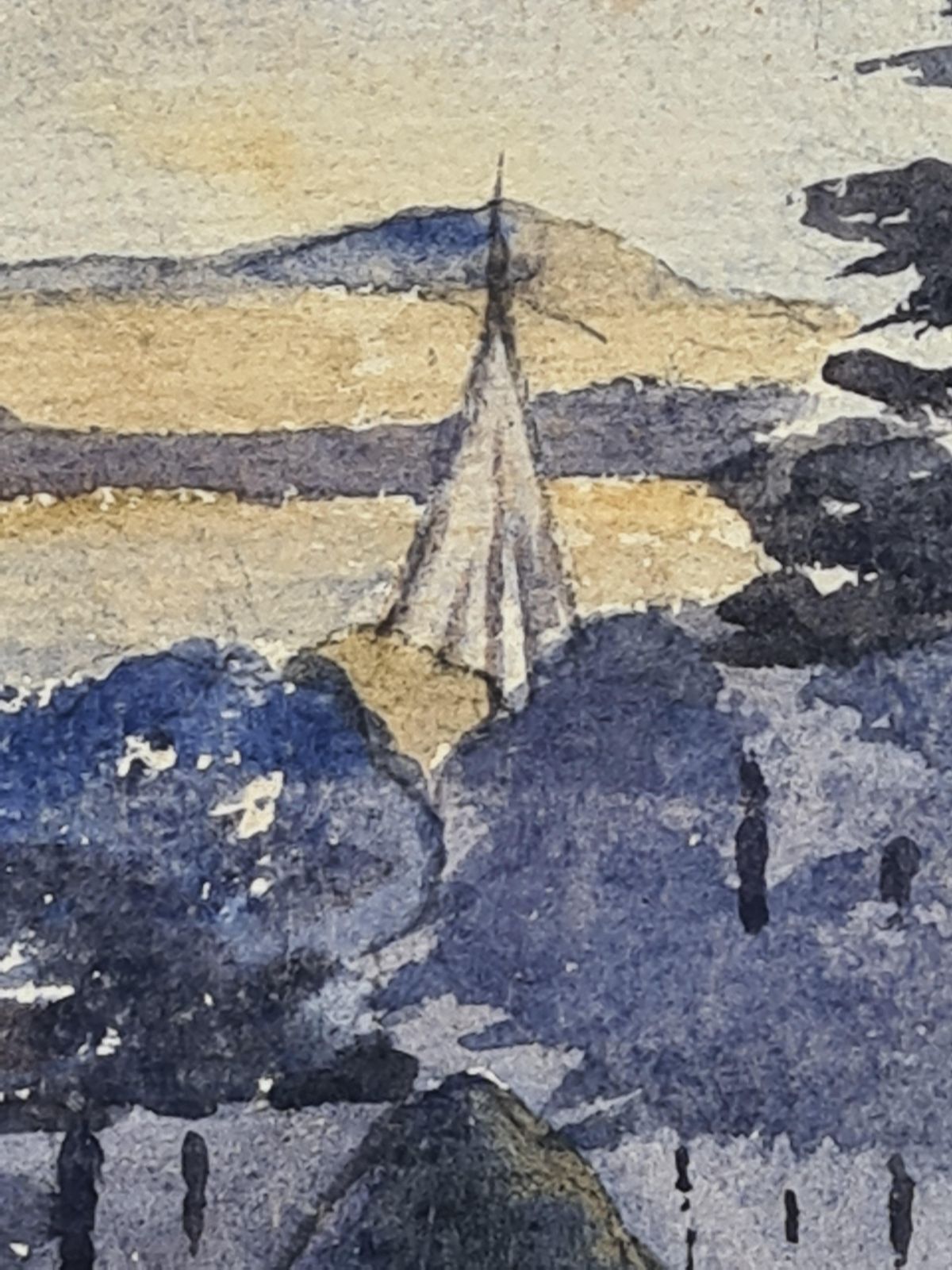 Barbizon School Watercolour Landscape, Village And Church Spire From 1918 By A Ghillies photo furniture