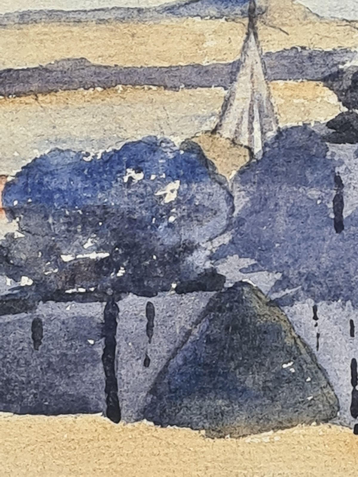 Barbizon School Watercolour Landscape, Village And Church Spire From 1918 By A Ghillies photo buy