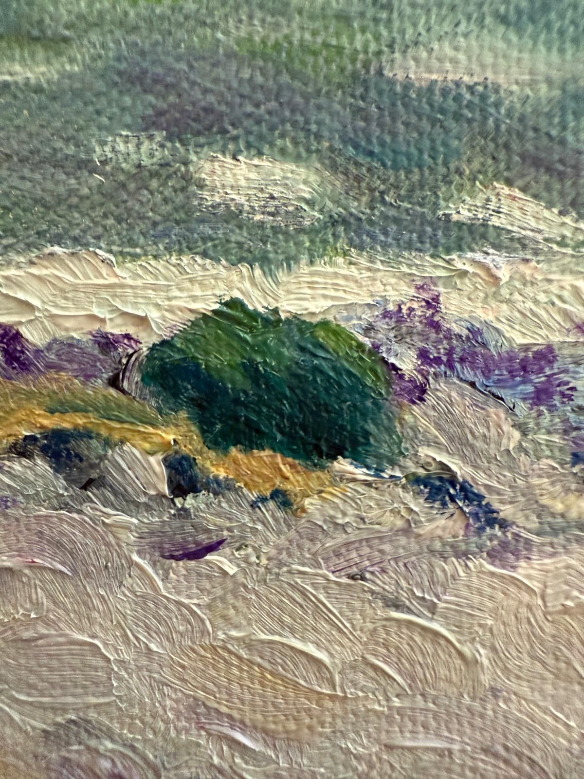 photo for sale Bernadette Van Baarsen Turquoise And Violet Beach Scene. Côte D'azur, France. Oil On Canvas.2025