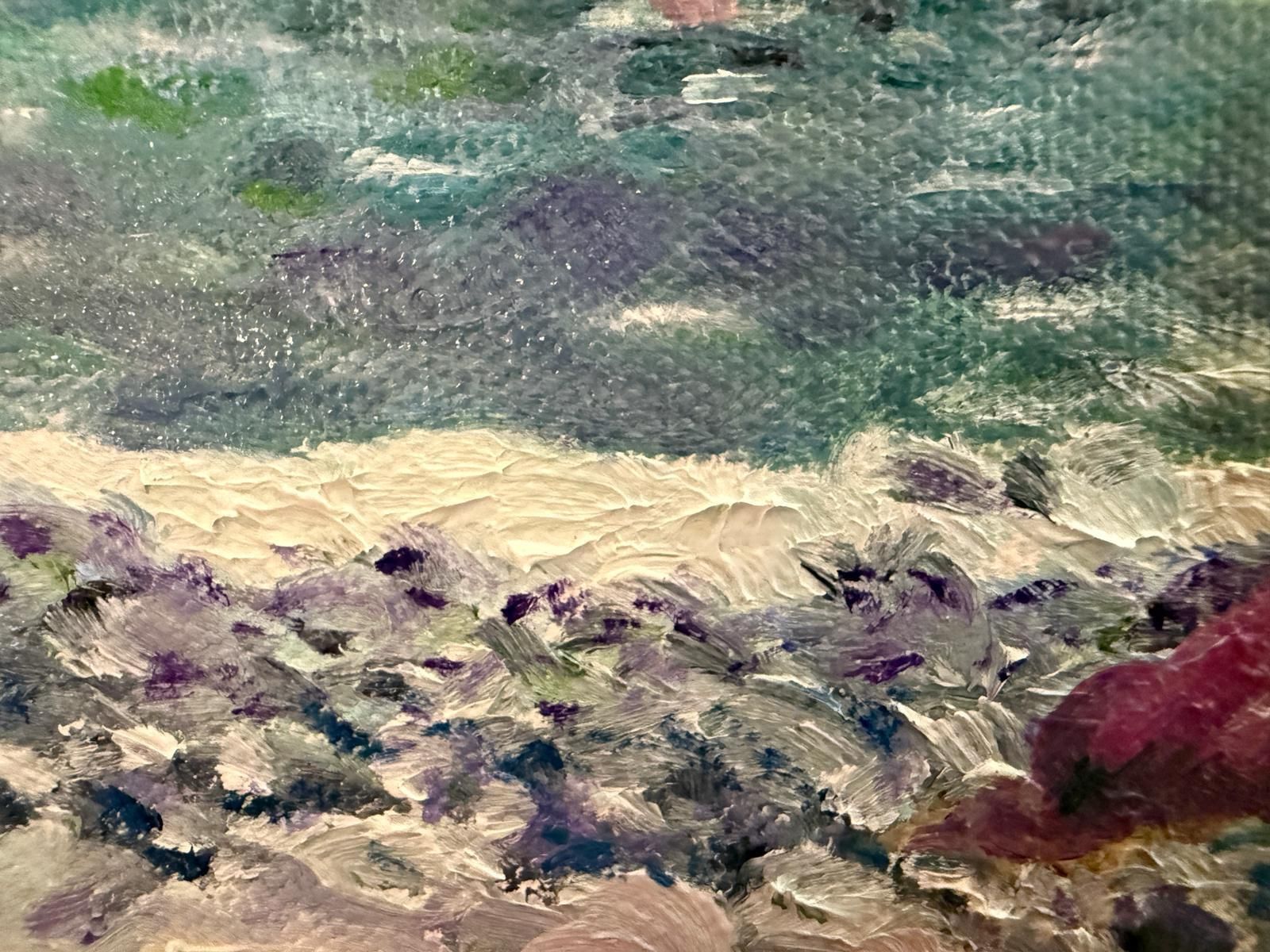 Art Bernadette Van Baarsen Turquoise And Violet Beach Scene. Côte D'azur, France. Oil On Canvas.2025 photo