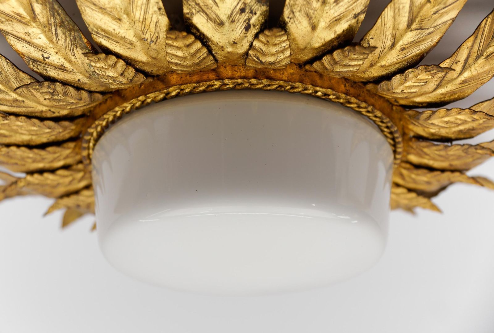 Rare Mid Century Modern Sunburst Ceiling Lamp In Metal And Milk Glass 1960 Italy photo buy