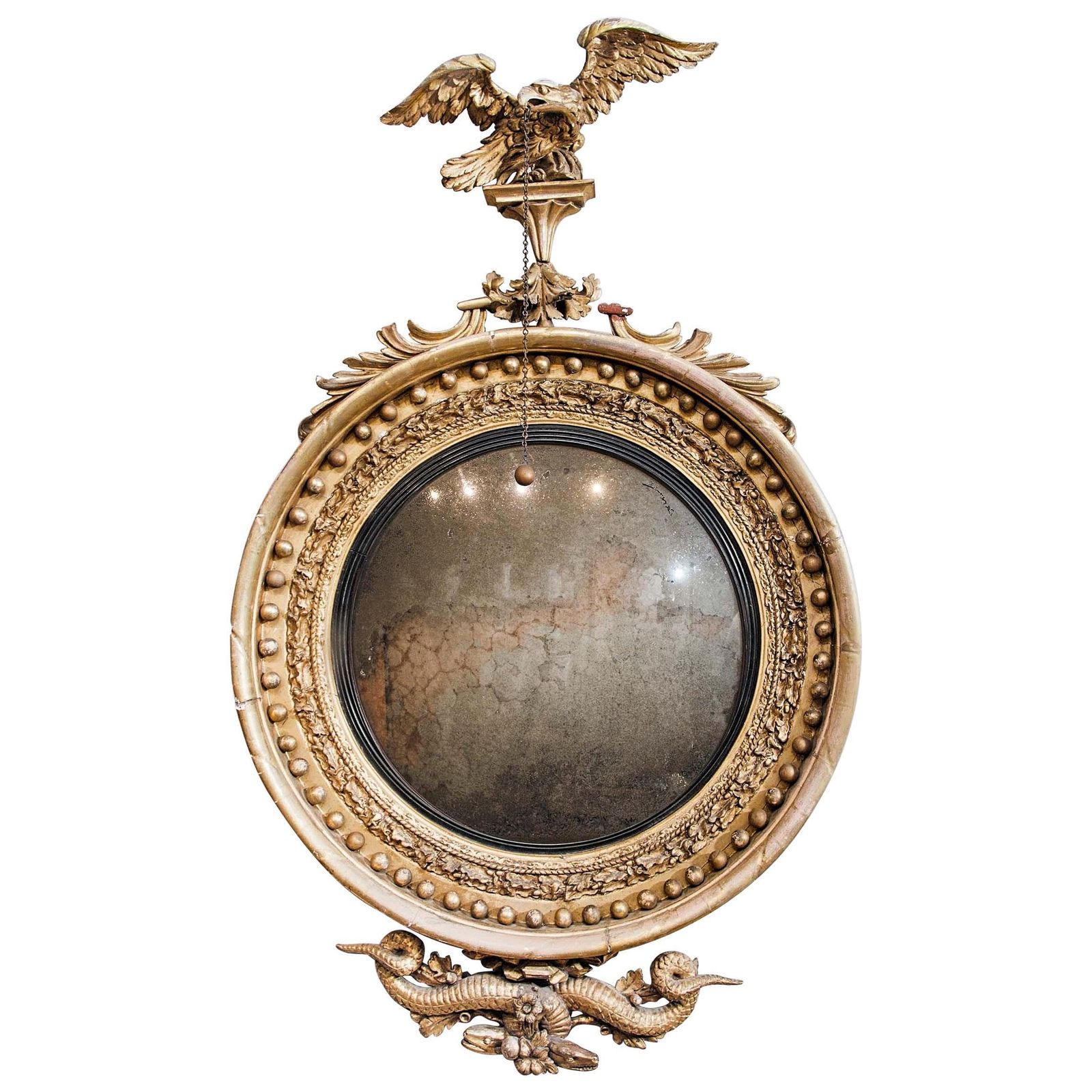 Monumental English Regency Giltwood Convex Mirror, Circa 1820