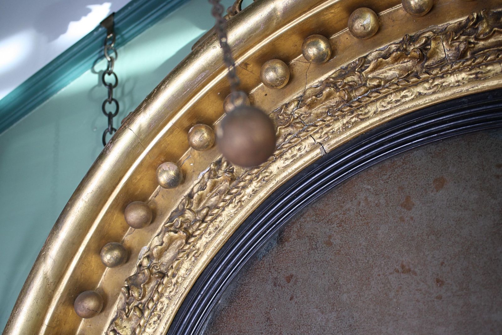 Monumental English Regency Giltwood Convex Mirror, Circa 1820 photo buy