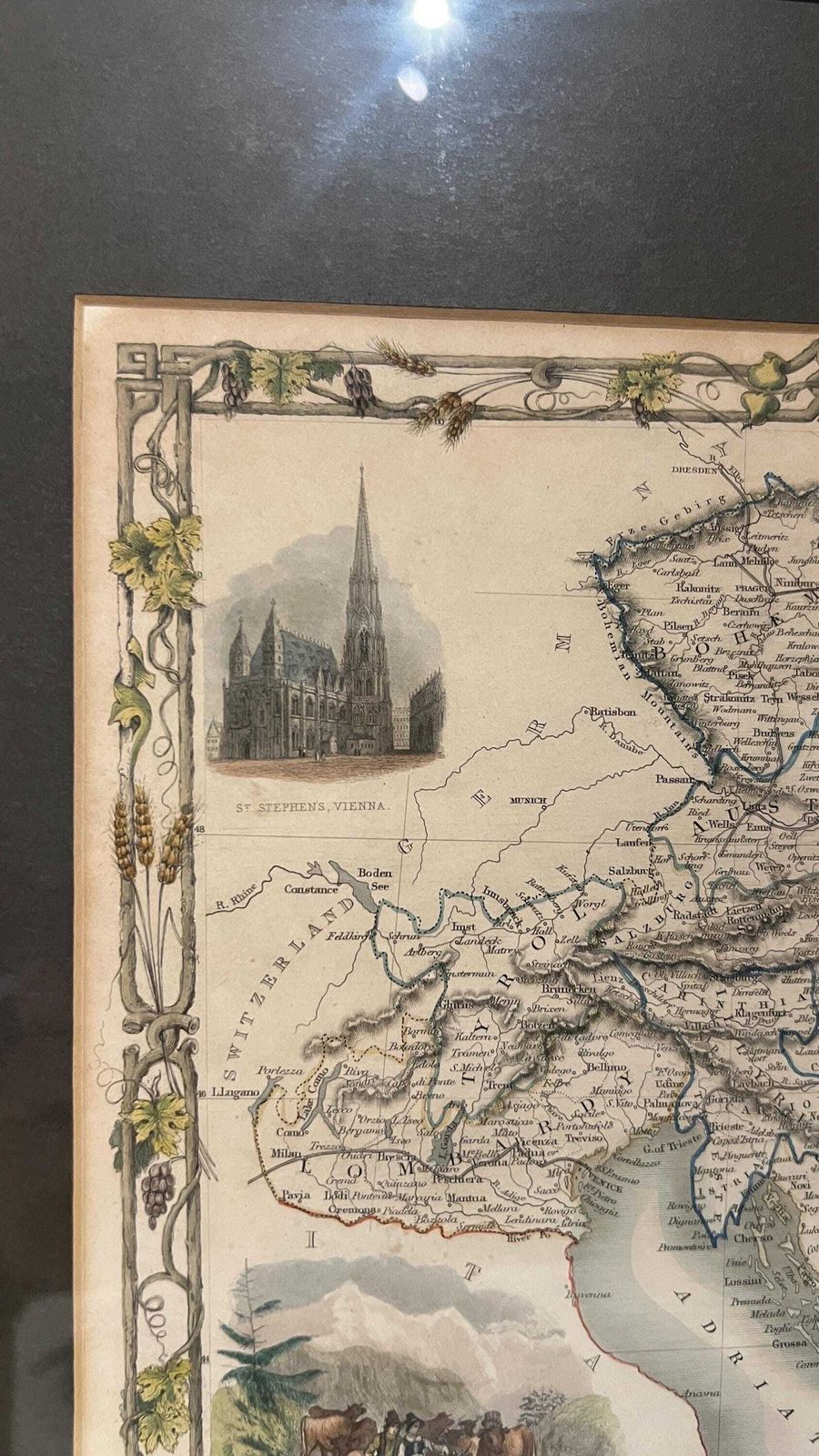 Antique Hand Coloured Austria Picture Map By J. Rapkin 1851, Framed Vintage Wall Art photo Art