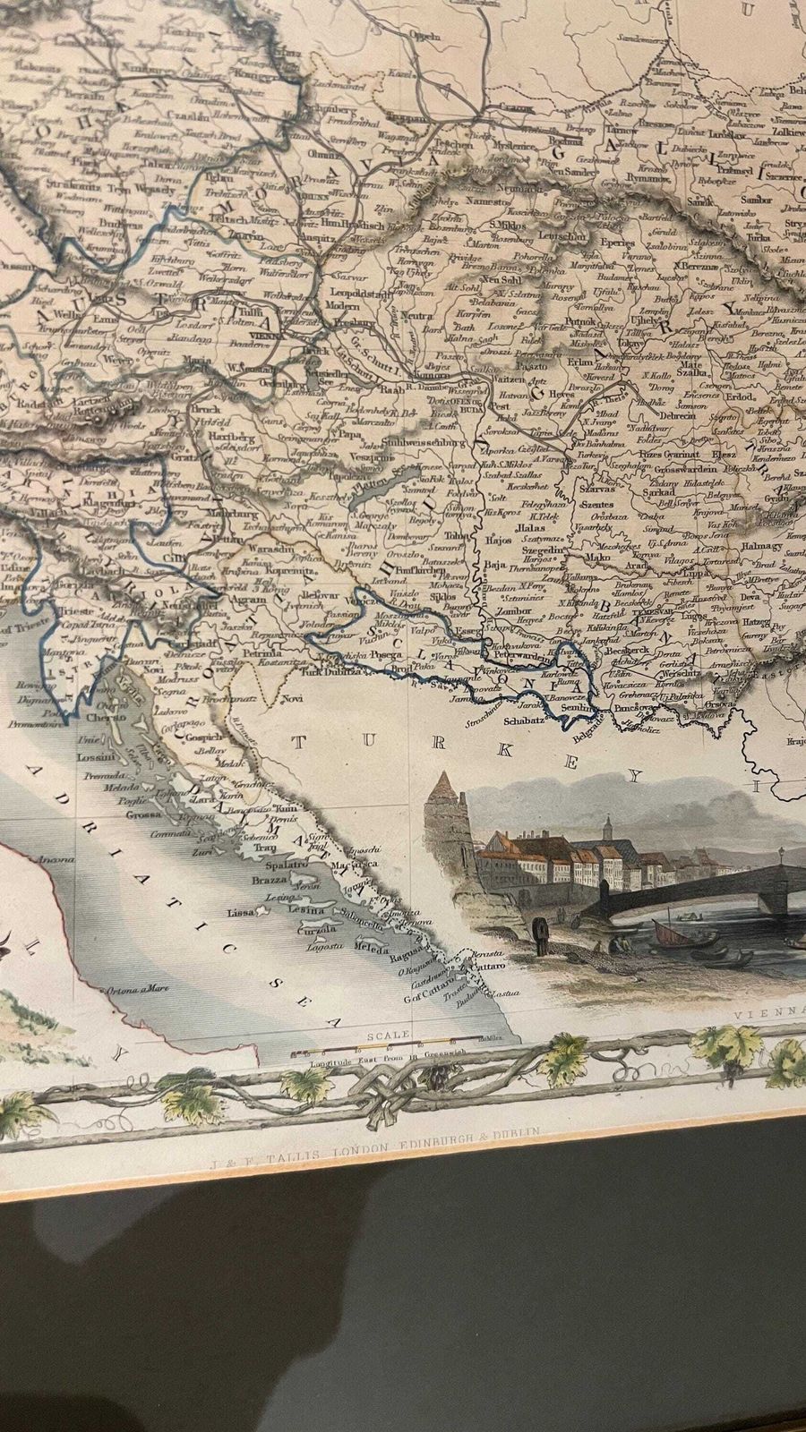 Antique Hand Coloured Austria Picture Map By J. Rapkin 1851, Framed Vintage Wall Art photo vinterior