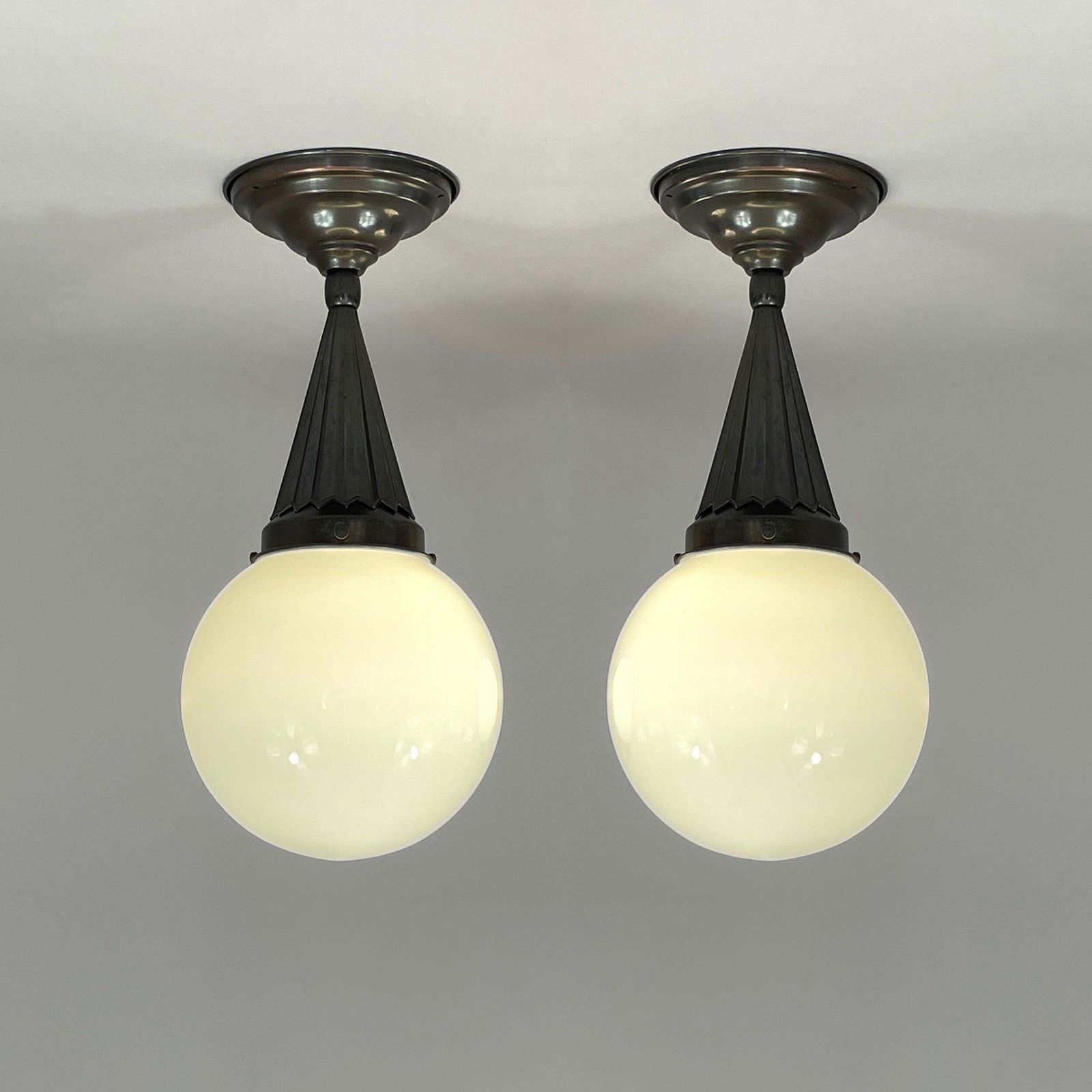 Recessed Lighting Made Of Opal Glass And Burnished Brass, Sweden 1940s, Pair photo for sale