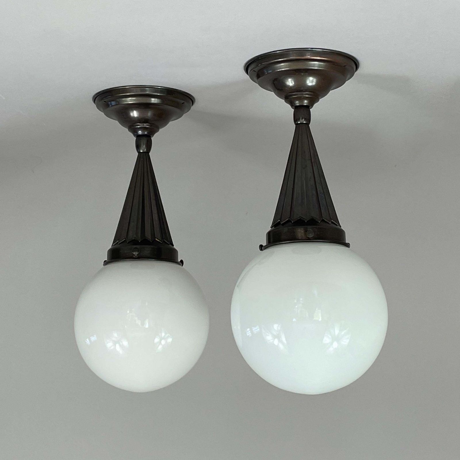 Recessed Lighting Made Of Opal Glass And Burnished Brass, Sweden 1940s, Pair photo Lighting