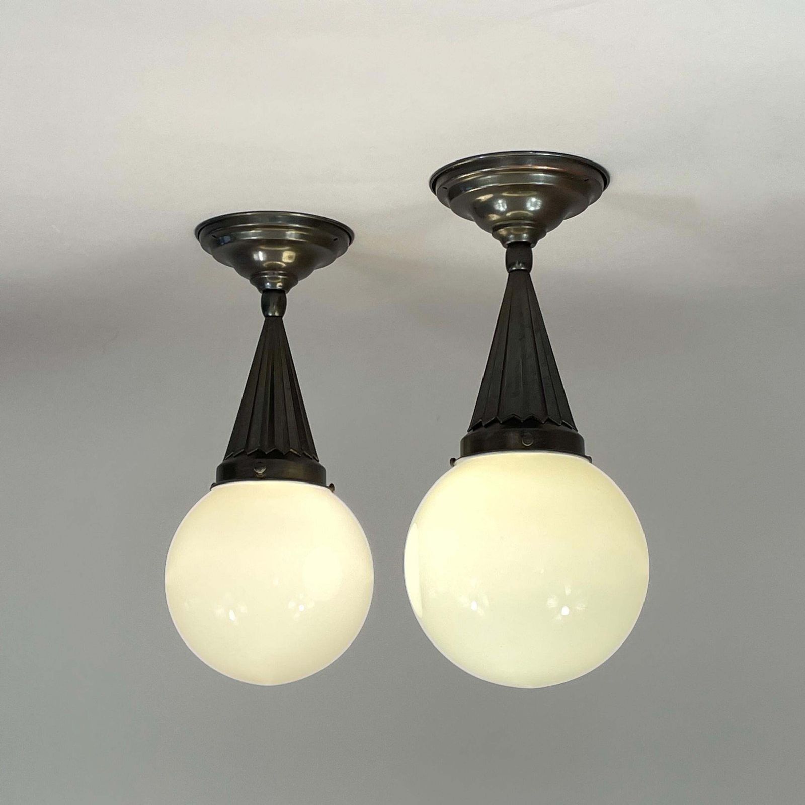 Recessed Lighting Made Of Opal Glass And Burnished Brass, Sweden 1940s, Pair photo 1406.0