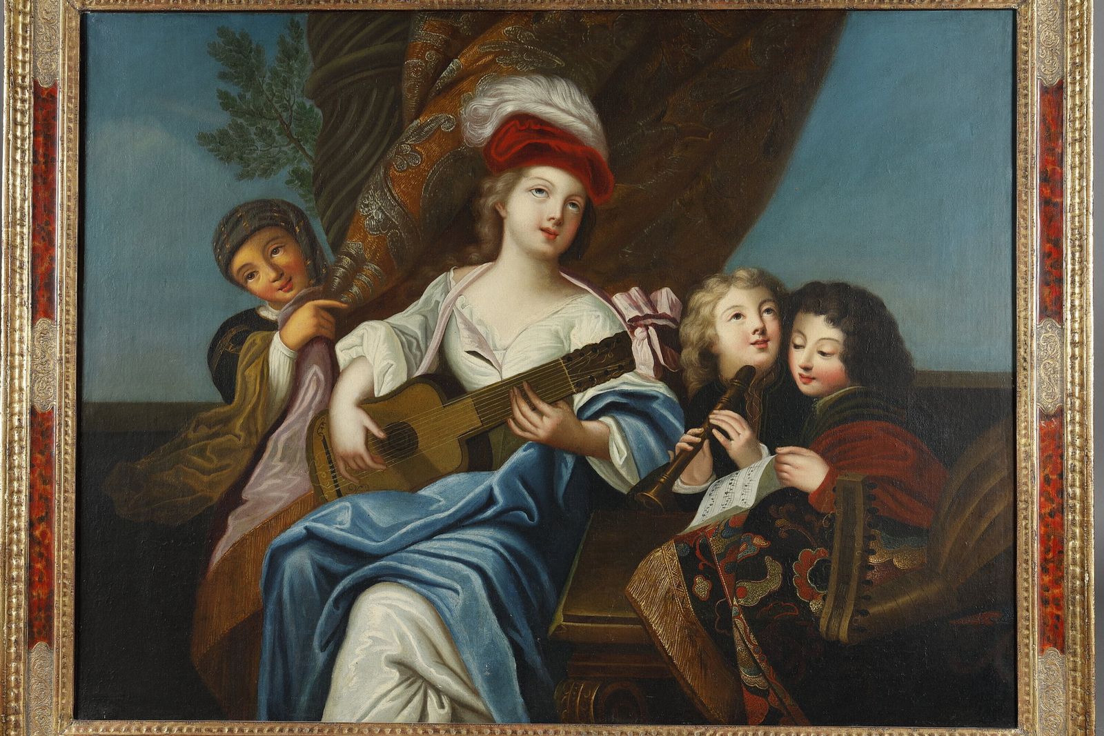 Large Painting, 19th Century French School, After Jacques François Courtin (1672 1752), "La Joueuse De Cithare" ("The Zither Player") photo Art