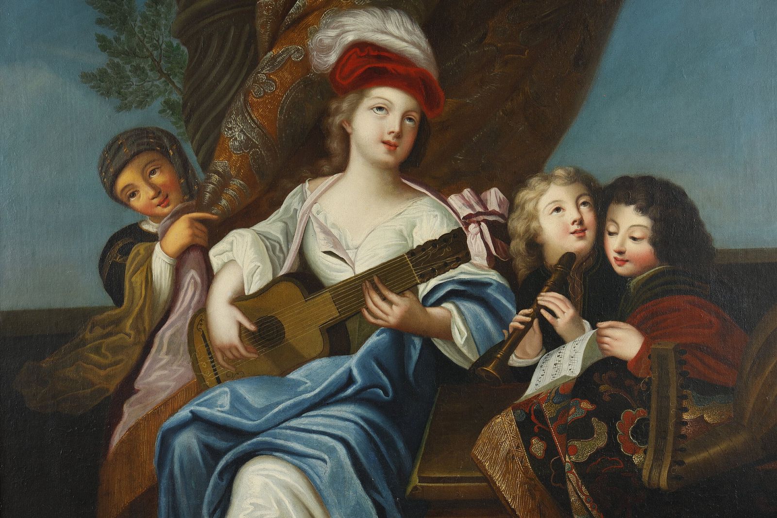 Large Painting, 19th Century French School, After Jacques François Courtin (1672 1752), "La Joueuse De Cithare" ("The Zither Player") photo 7058.0