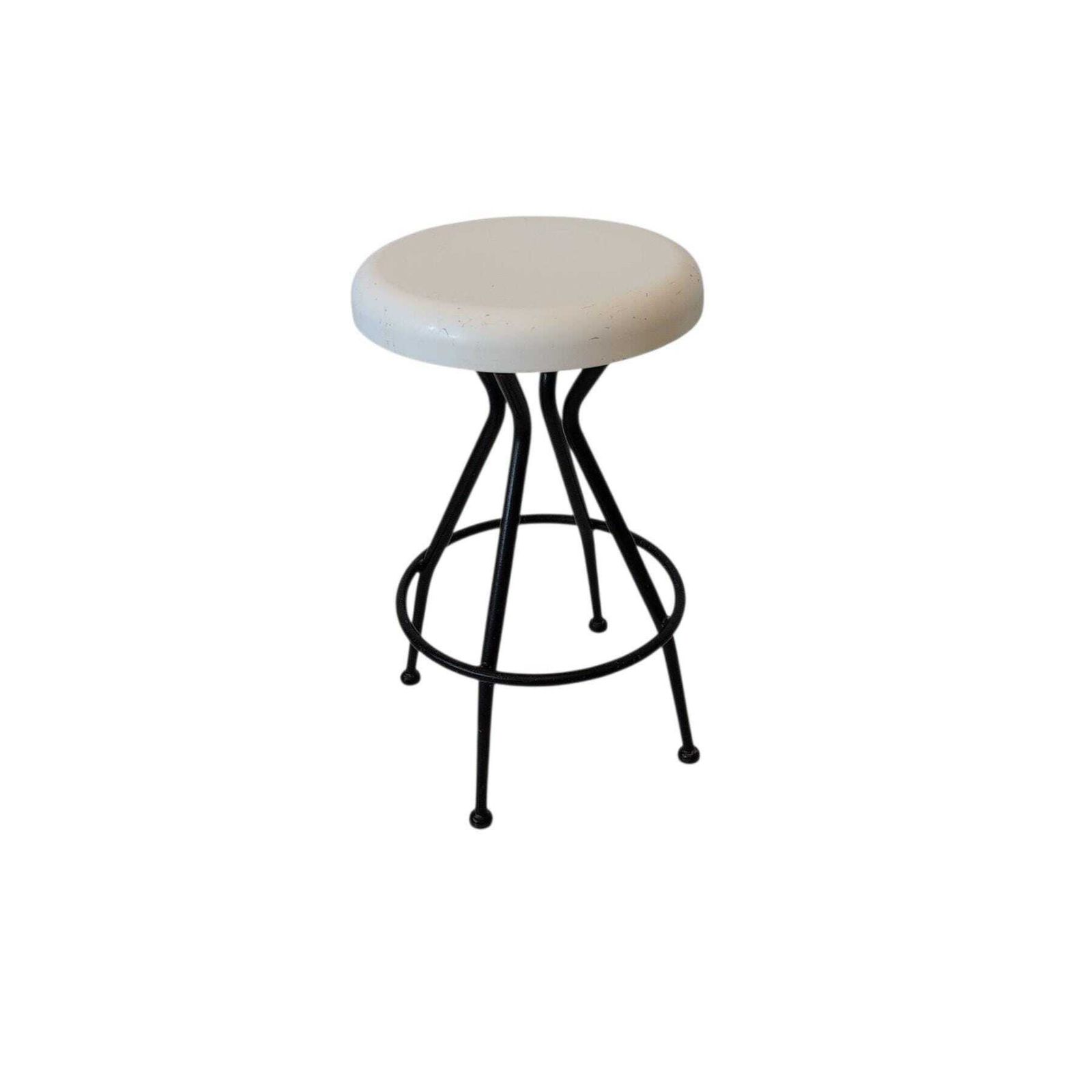 Vintage Mid Century Italian Bar Stool — Black Metal Frame And Plastic White Seat photo furniture