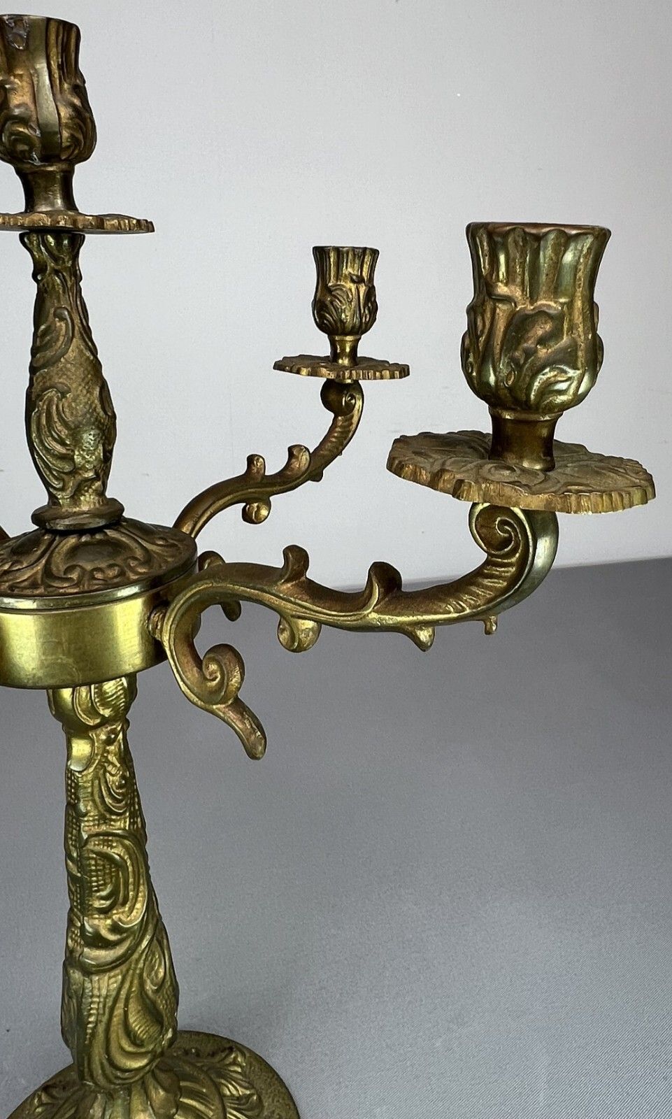 Carved Five Arm French Vintage Brass Candelabra (Lot 5149) photo Home Decor
