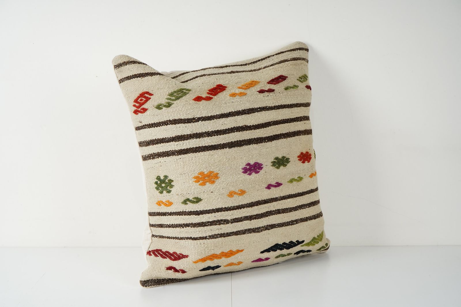 Traditional Turkish Hemp Decorative Kilim Pillow, Anatolian Striped Square Kilim Pillow Cover photo furniture