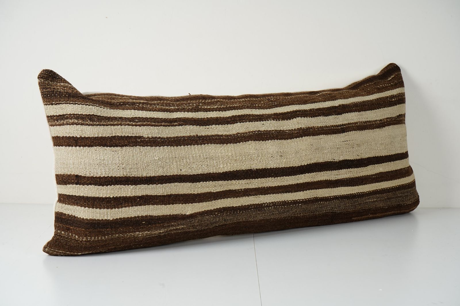 Striped Bohemian Bedding Wool Kilim Pillow Cover, Handmade Hippie Bed Pillow, Long Pillows For Bed, Turkish Kilim Pillow Cover photo for sale