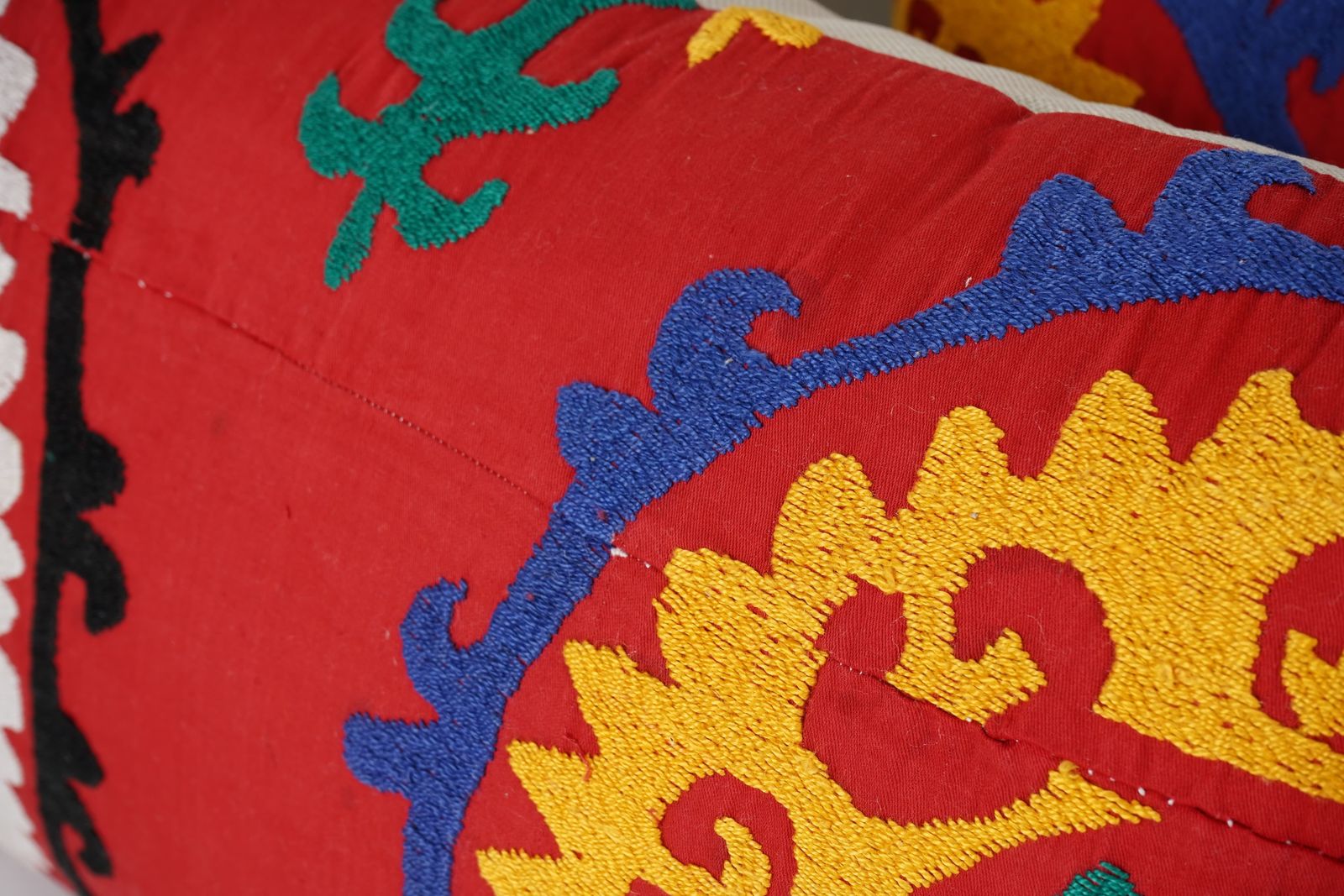 Set Of Two Uzbek Faded Red And Yellow Suzani Cushion Cover, Pair Suzani Pillow Case Made From A 19th Century Suzani photo for sale