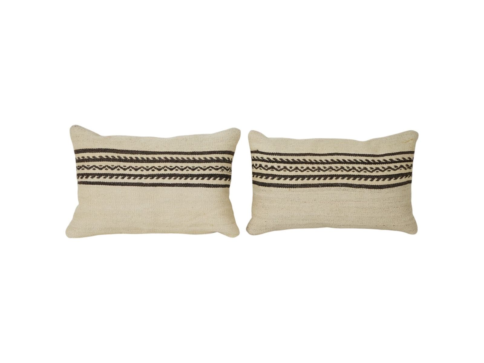 Hemp Turkish Kilim Pillow Set Of 2, Vintage Neutral Organic Sisal Lumbar Pillows