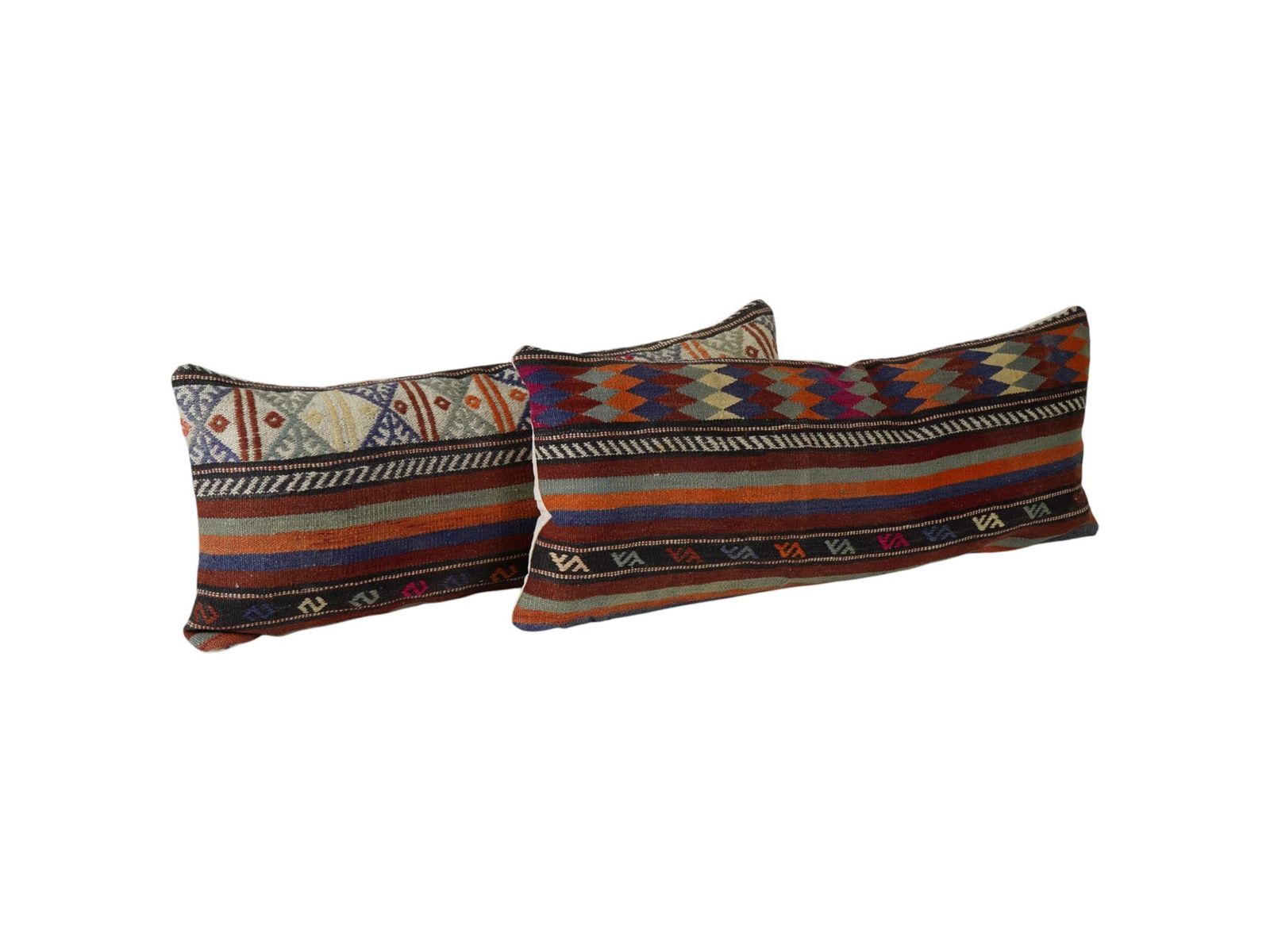 Turkish Lumbar Pillows, Set Of Two Nomadic Bedding Kilim Cushion Cover, Extra Long Bedding Pillow, Modern Living Room Gift photo for sale