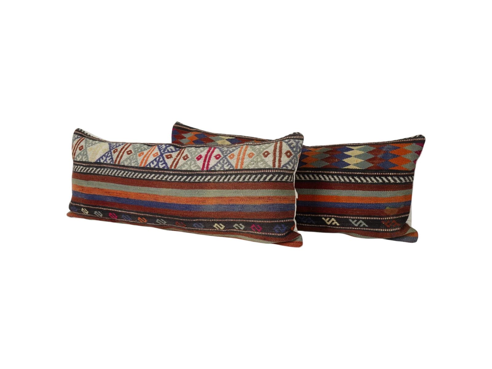 Turkish Lumbar Pillows, Set Of Two Nomadic Bedding Kilim Cushion Cover, Extra Long Bedding Pillow, Modern Living Room Gift photo Textiles