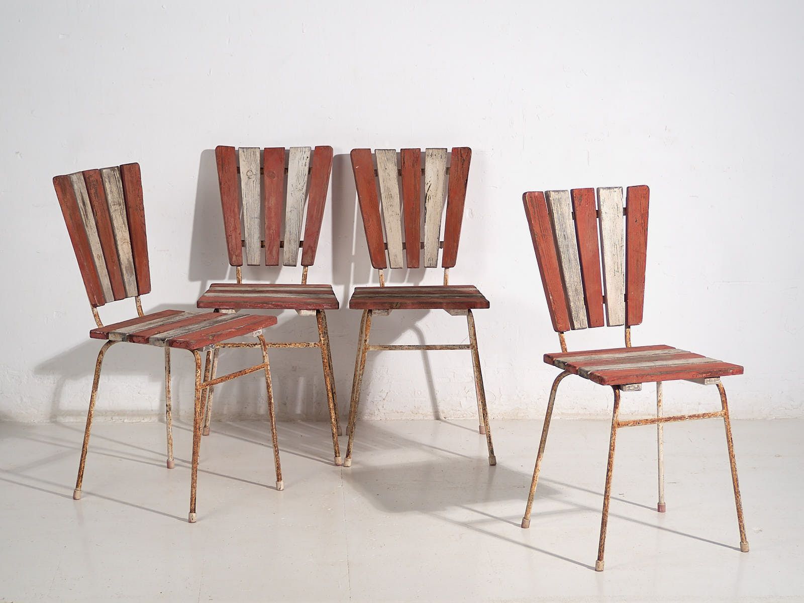 Antique Red Garden Chairs (C.1920). Set Of 4 Pieces #31 photo Garden Furniture