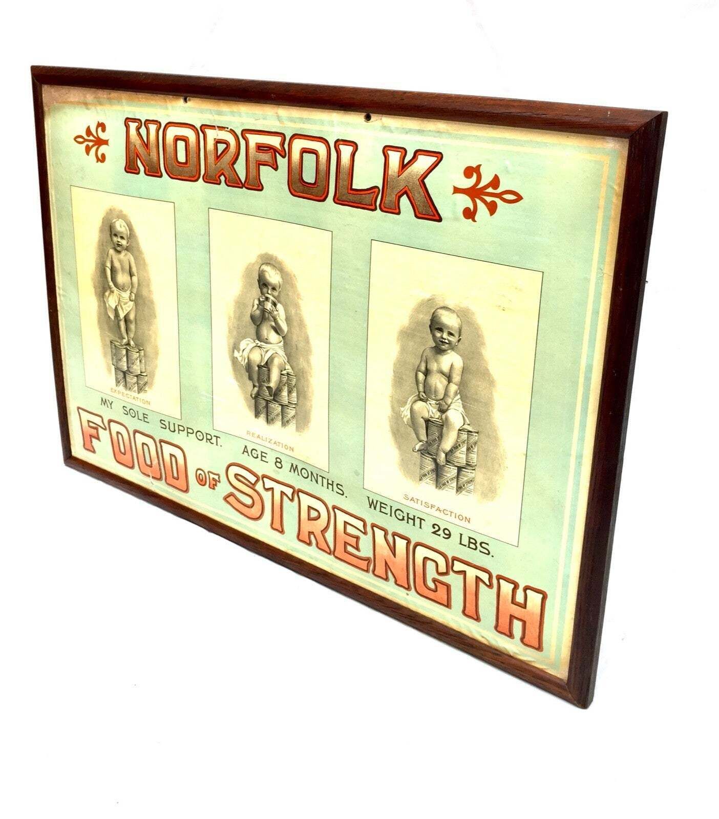Antique Advertising Shop Display Promotional Showcard Norfolk Food Of Strength photo for sale
