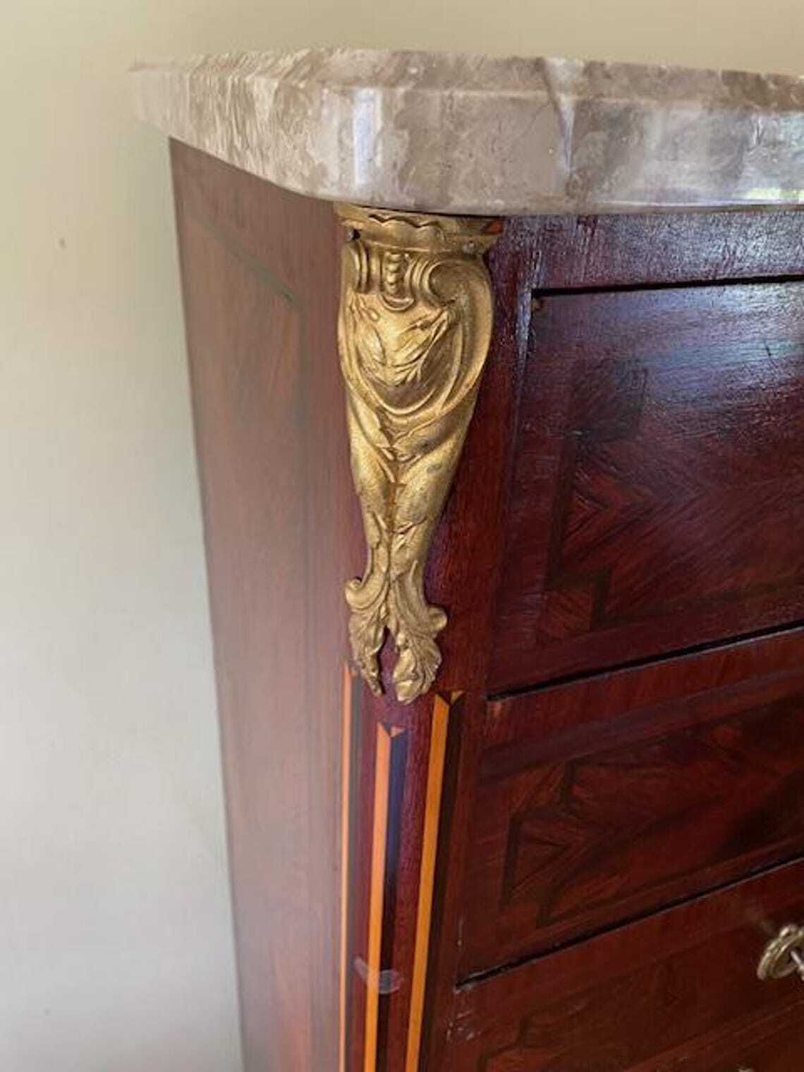 Kingwood French Chiffonier Six Drawer Marble Topped Chest Of Drawers photo for sale