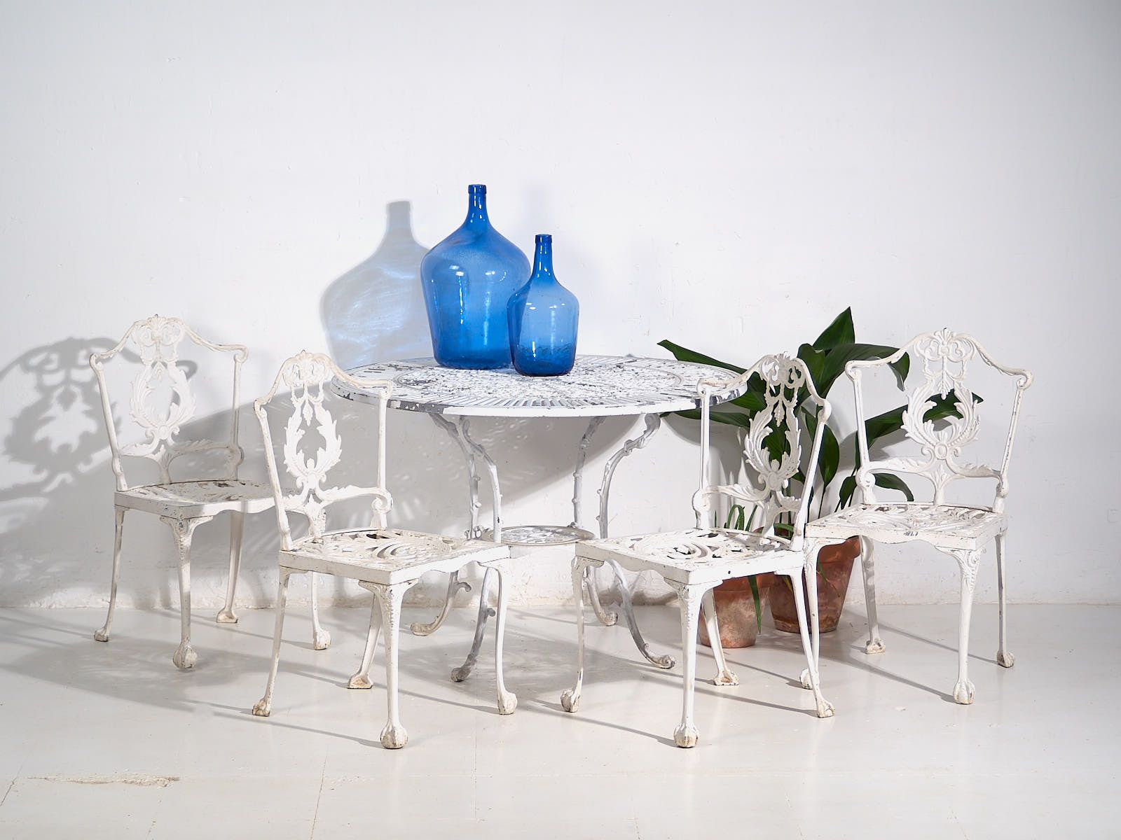 Vintage White Garden Table And Chairs (C.1950). Set Of 5 Pieces