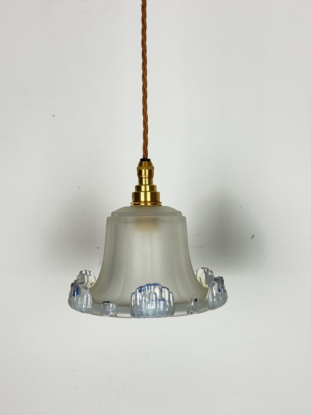 Frosted Glass Pendant Light With Vaseline Glass Detail (22586) photo for sale