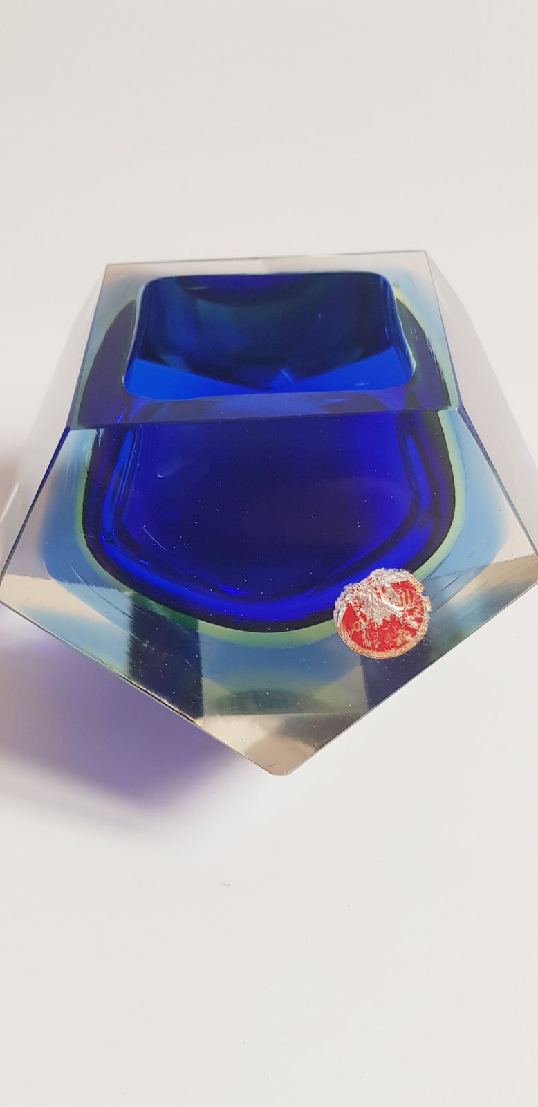 Mid Century Murano Glass Large Sommerso Faceted Centrepiece photo furniture