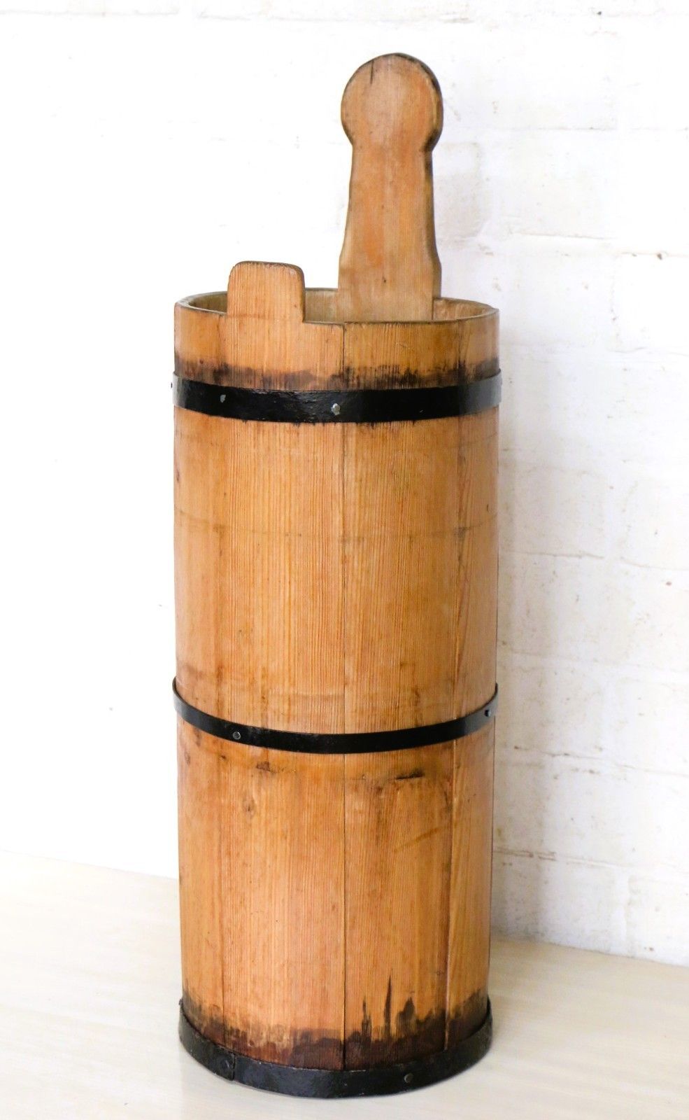 Antique Wooden Butter Churn English Steel Coopered Decorative Wooden Stick Stand photo furniture
