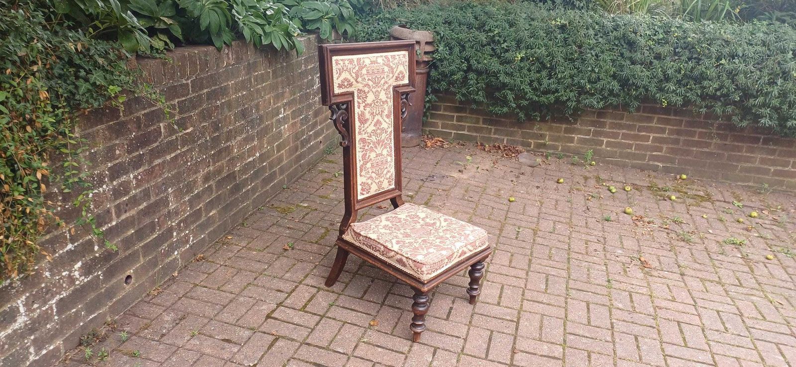 Antique Victorian Aesthetic Movement Nursing Chair With Ornate Carved Scrolls & T Shaped Upholstered Back C1870s Mahogany