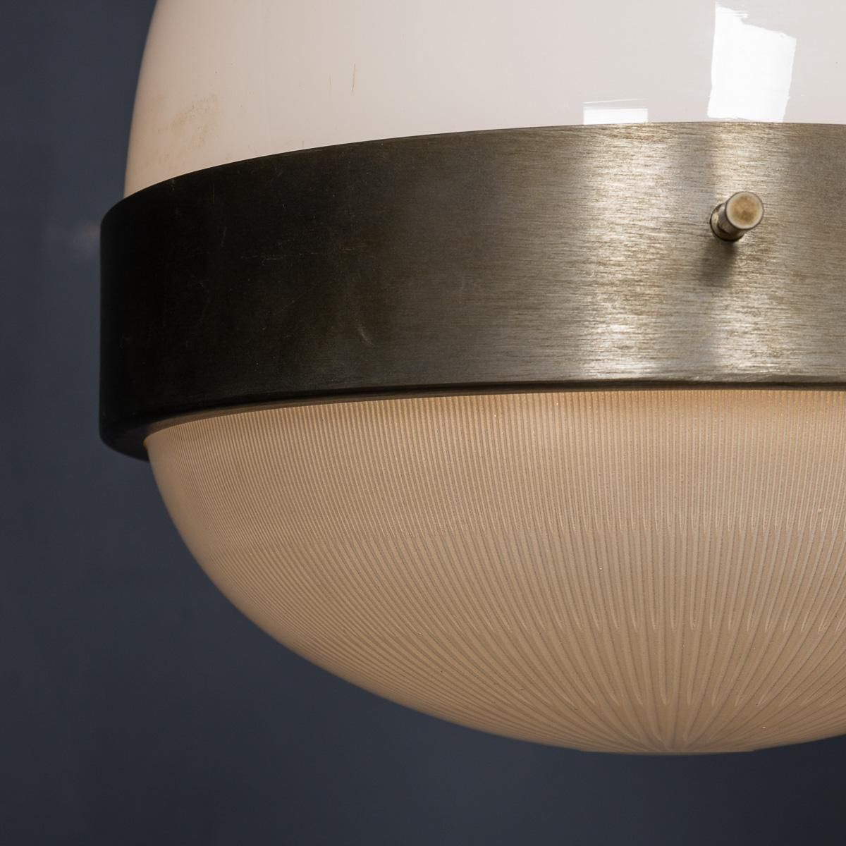 photo vintage 20thc Italian Pair Of "Delta" Opaline Pendant Lights By Sergio Mazza C.1960