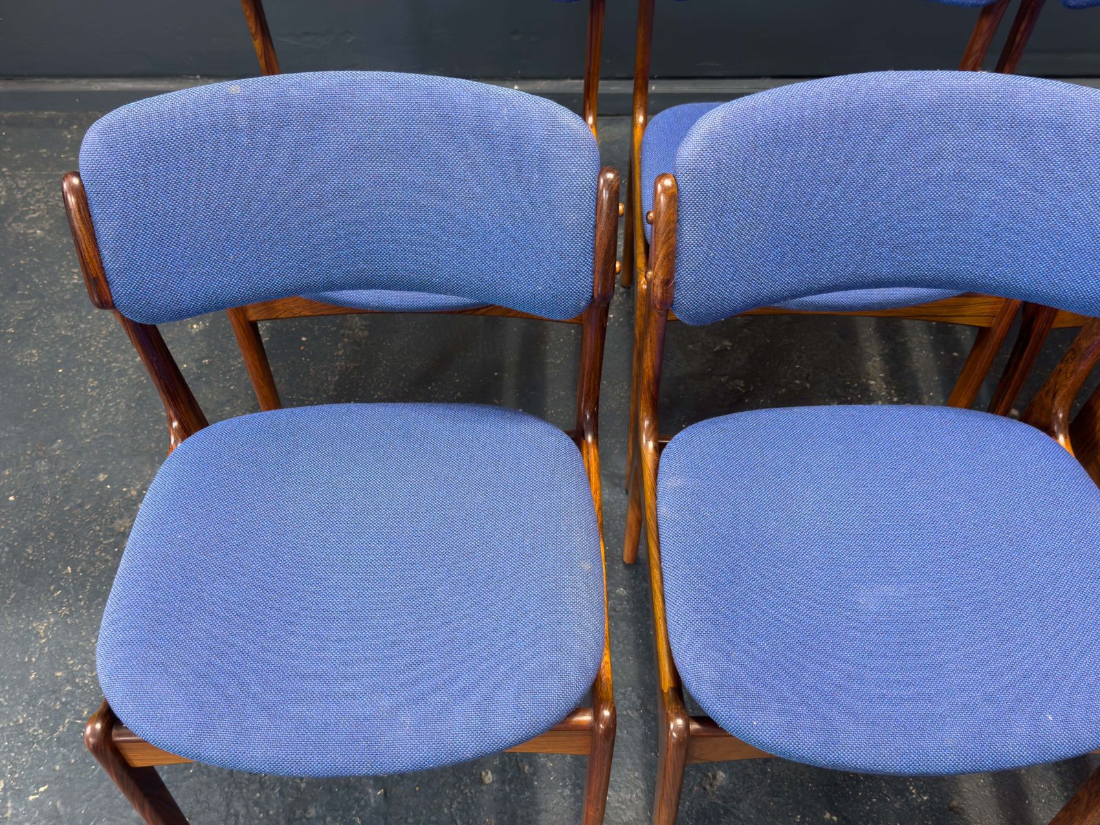 Set Of 6 Erik Buch Model 49 Rosewood And Blue Upholstered Dining Chairs photo vintage