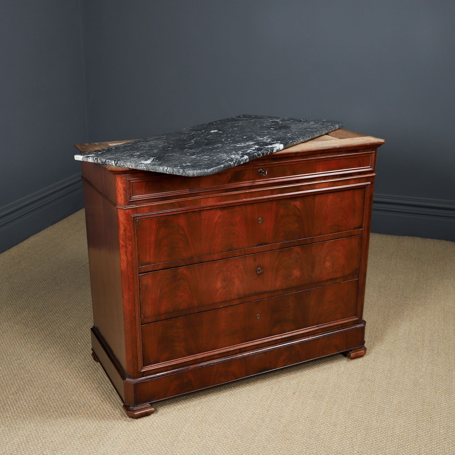 Furniture French Louis Philippe Biedermeier Flame Mahogany & Marble Bedroom Chest Of Drawers / Commode (Circa 1850) photo