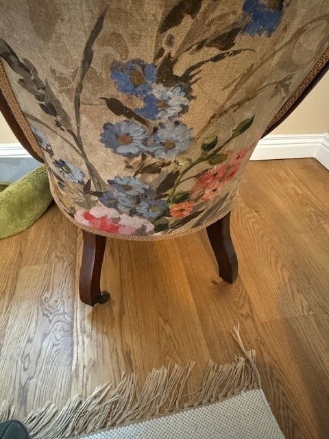 1880's Antique Chair Renovated And Upholstered With Matching Upholstered Footstool photo vinterior