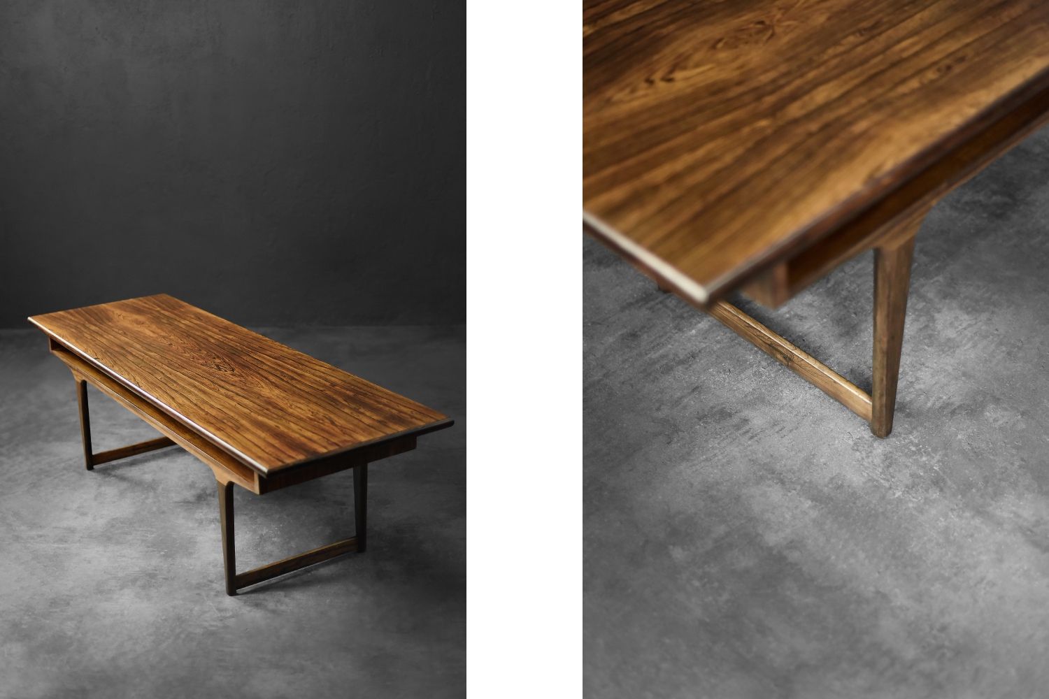 photo vinterior Mid Century Modern Danish Rosewood Coffee Table With Shelf, 1960s