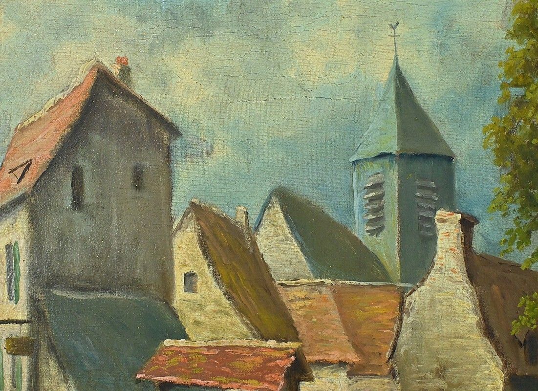 Painting “The Village” By Delacour – Late 19th Century photo vintage