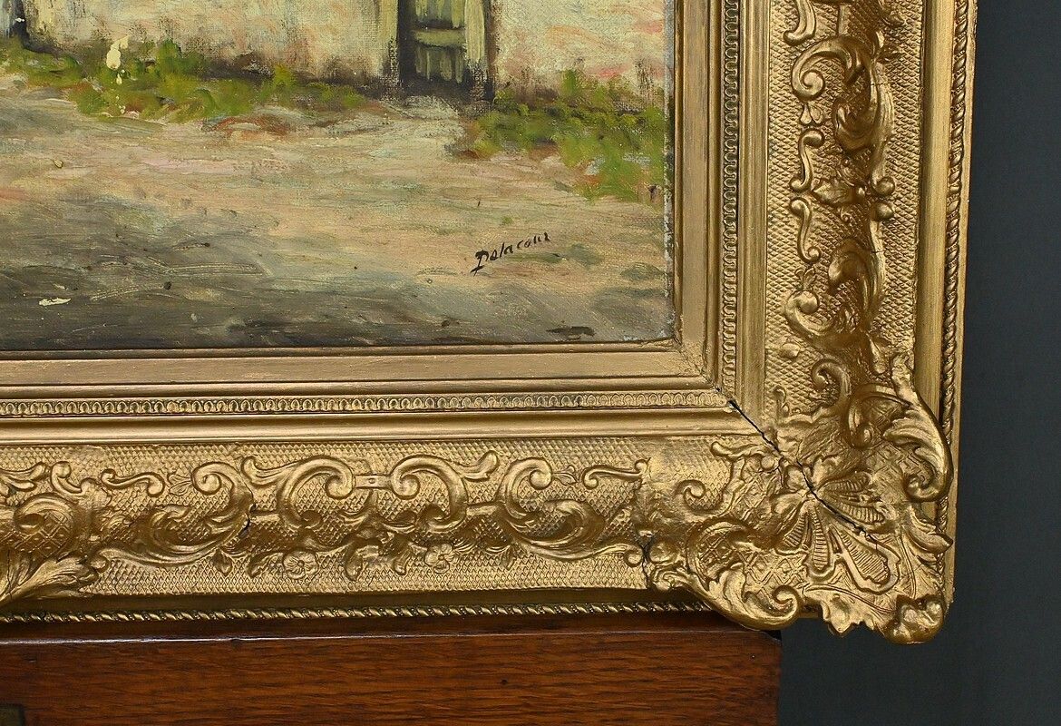 Art Painting “The Village” By Delacour – Late 19th Century photo