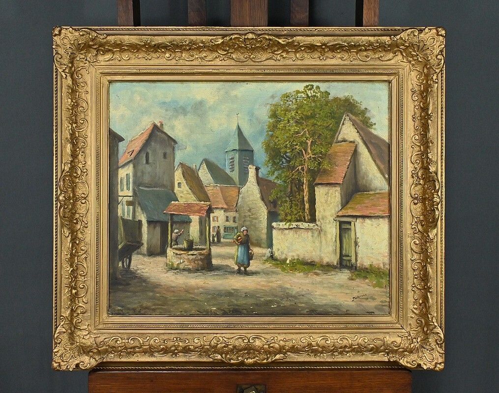 photo vinterior Painting “The Village” By Delacour – Late 19th Century