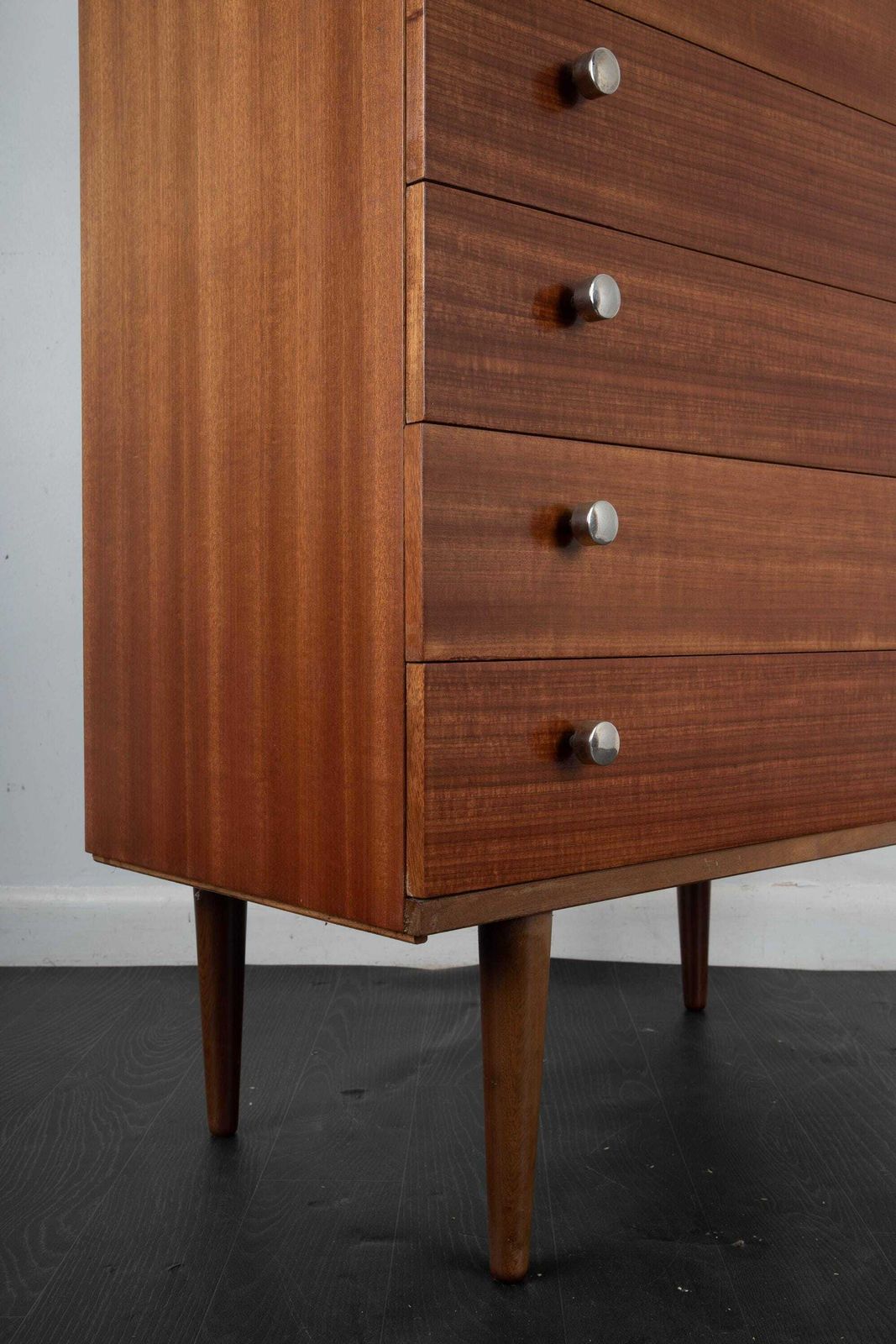 photo for sale 1960s Midcentury Teak Chest Of Drawers Made By Schreiber Bedside Cabinet On Legs