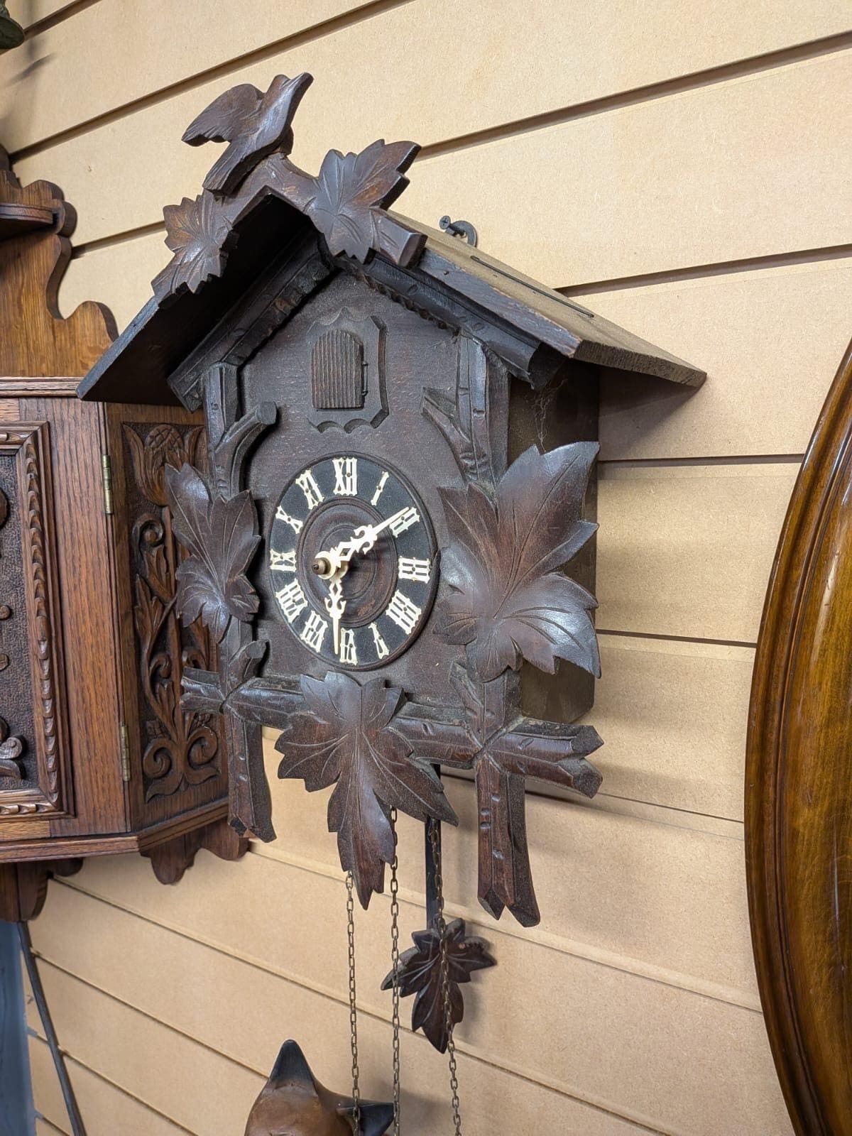 Mid Century German Schatz Linden Wood Black Forest Cuckoo Clock photo furniture