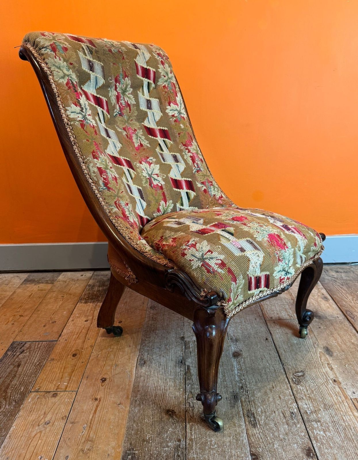 Early Victorian Upholstered Scroll Back Occasional Chair photo furniture