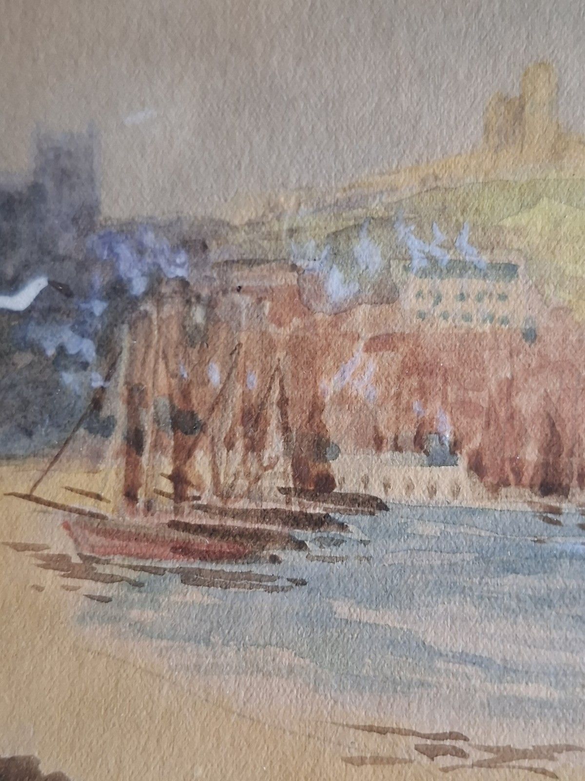 Antique Original Watercolour South Whitby Abbey Alfred Durham Coastal Seascape photo vinterior
