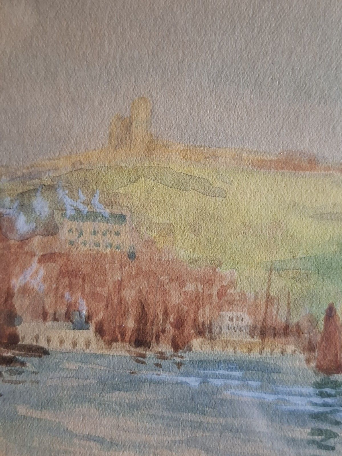 Antique Original Watercolour South Whitby Abbey Alfred Durham Coastal Seascape photo vintage