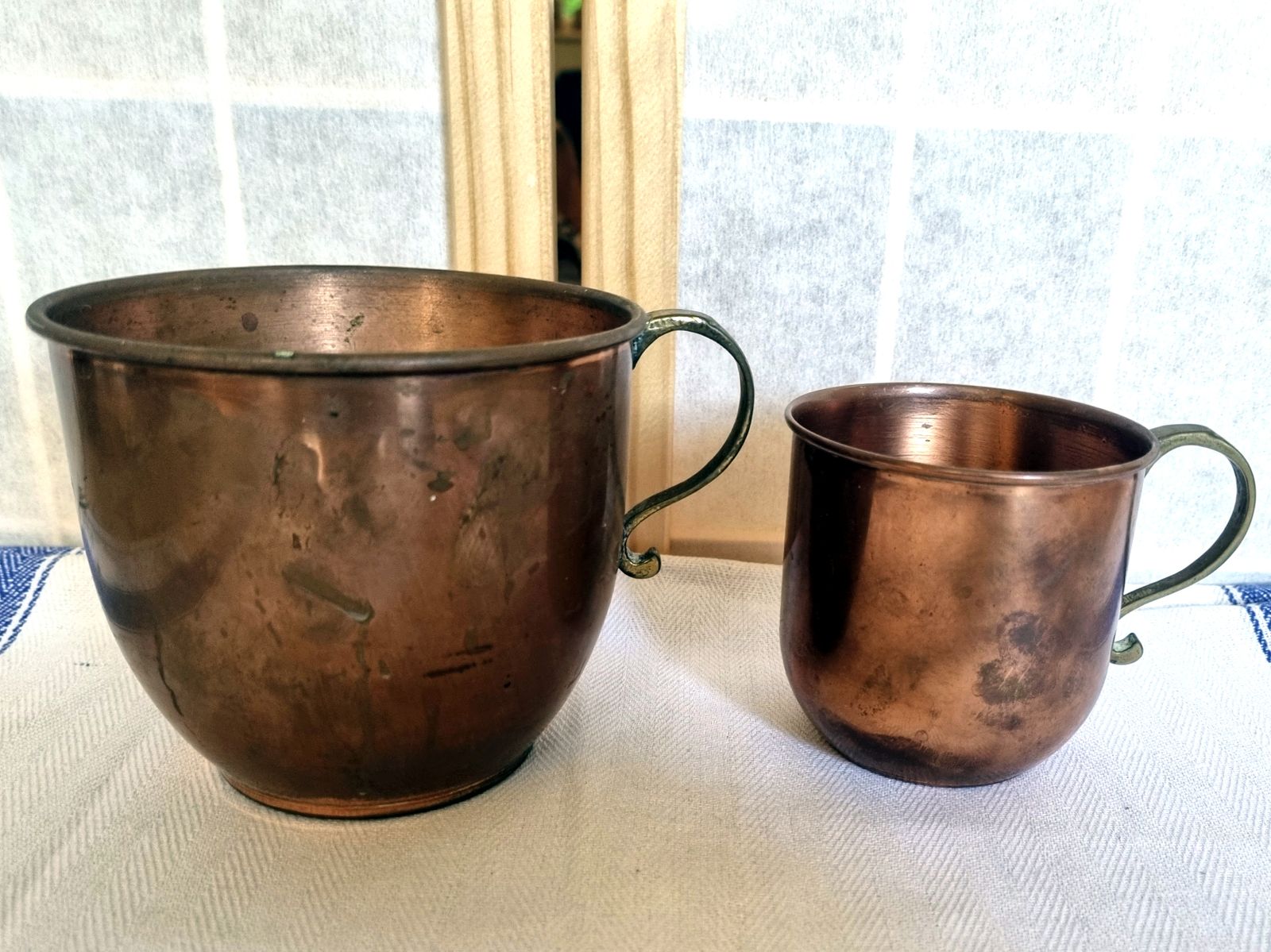 Antique Copper Mugs, Kitchen Display, French Country Decor photo Home Decor