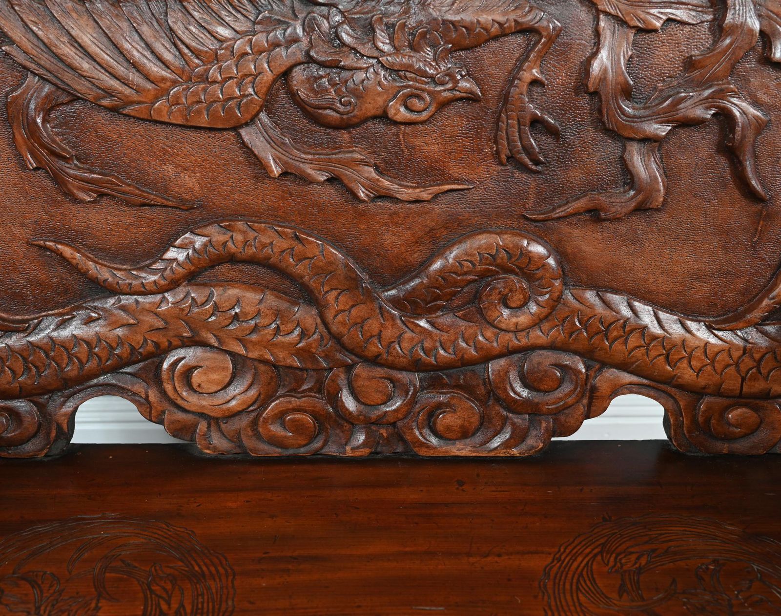 Chinese Dragon Bench Carved Seat Cinnabar Lacquer 1860 photo vinterior