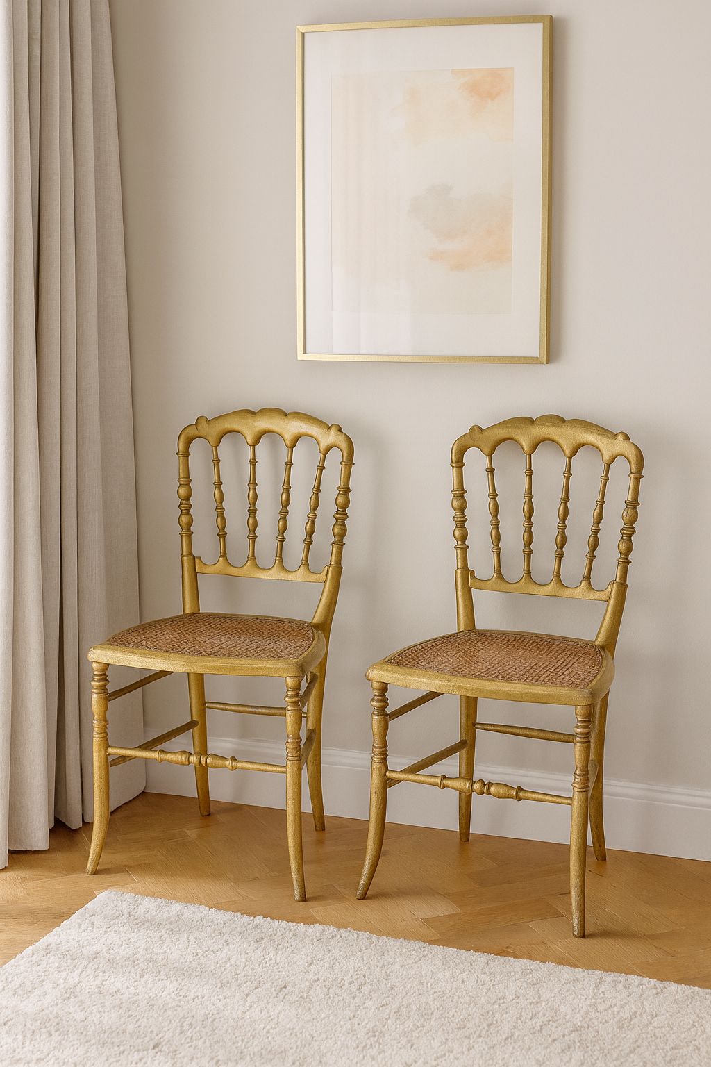 180.0 Set Of 2 Antique Napoleon III Style Giltwood Chair With Caned Seat photo