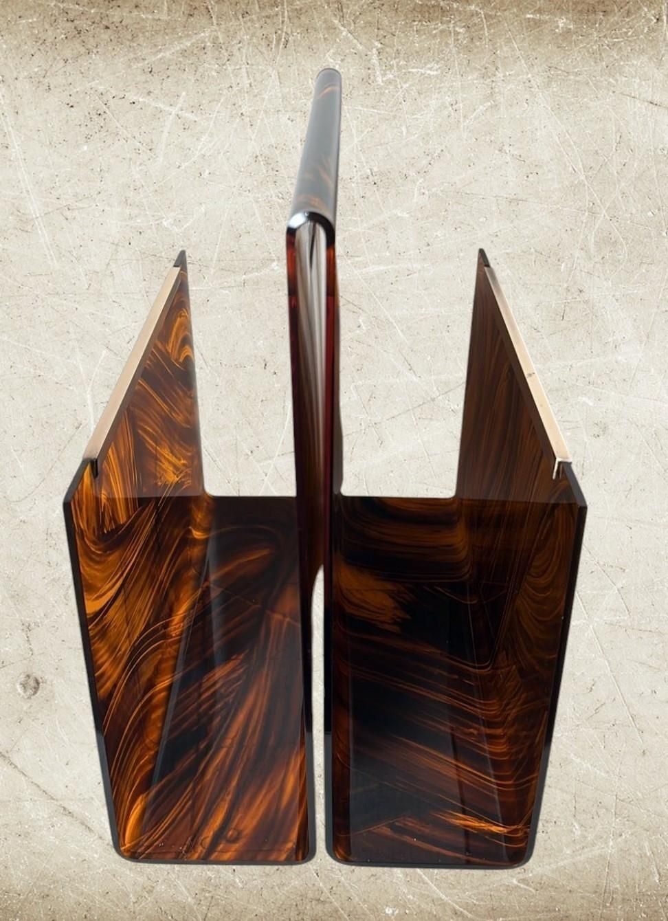 Home Decor Willy Rizzo Style Italian Tortoiseshell Plexiglass And Brass Magazine Rack photo